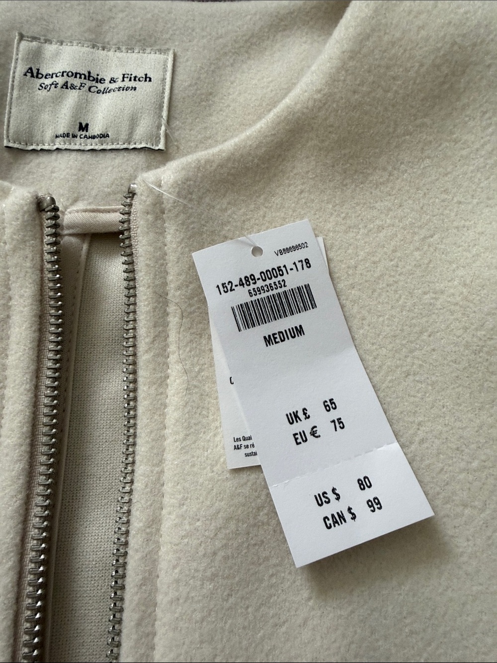 Abercrombie & Fitch Off-White Zip-Front Bomber Jacket - Picture 6 of 7